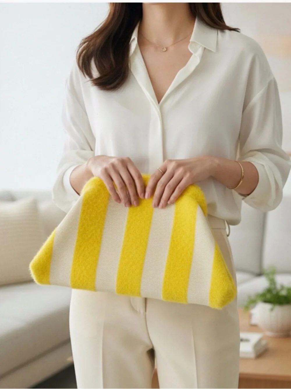 A Classy Chic Boutique Yellow and White Striped Accent Pillow